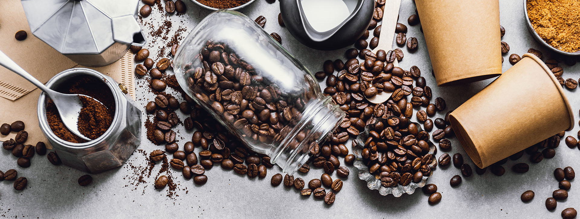 Ingredients for making coffee flat lay